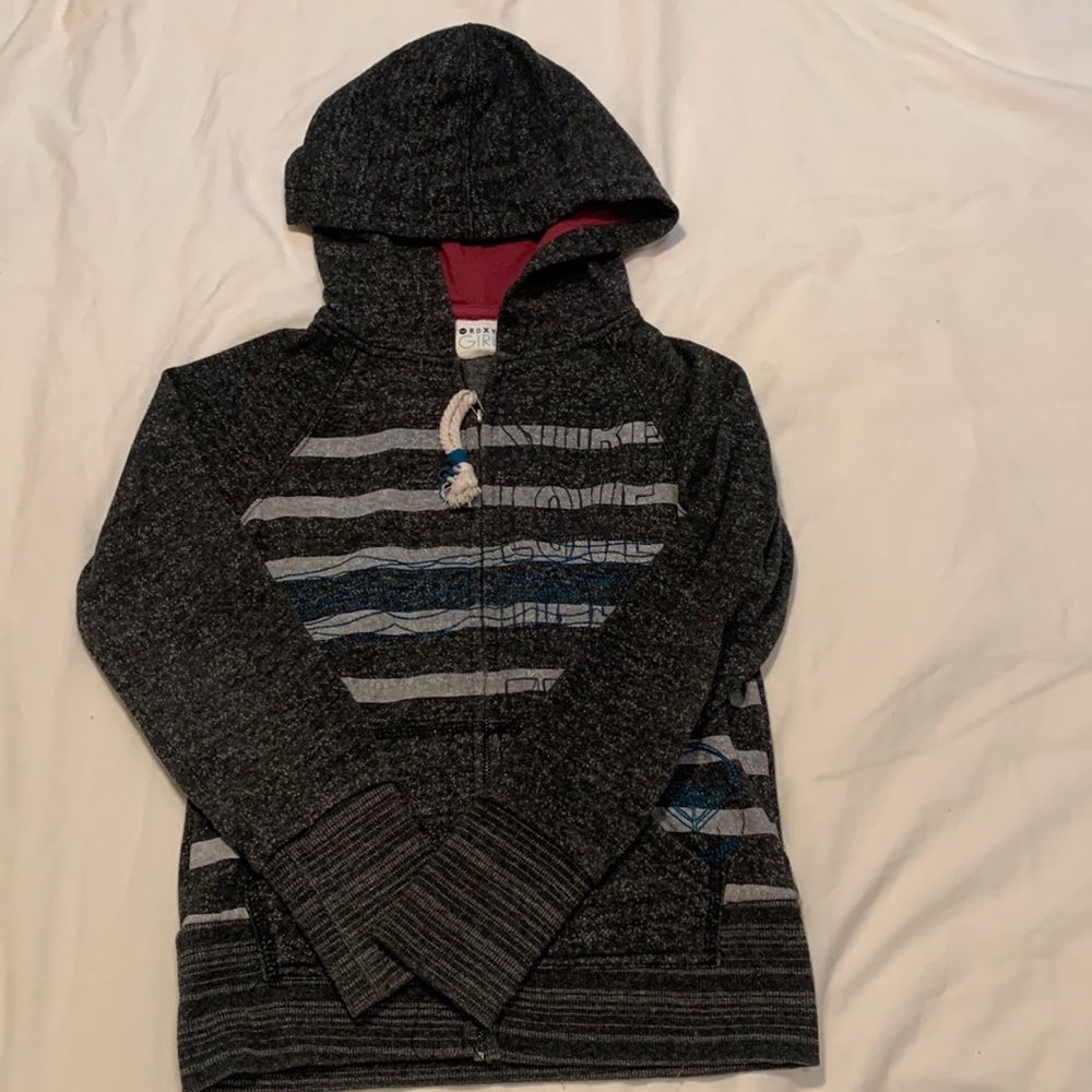 ROXY GIRL monochrome grey and blue detailed zip-up jacket in size 12.